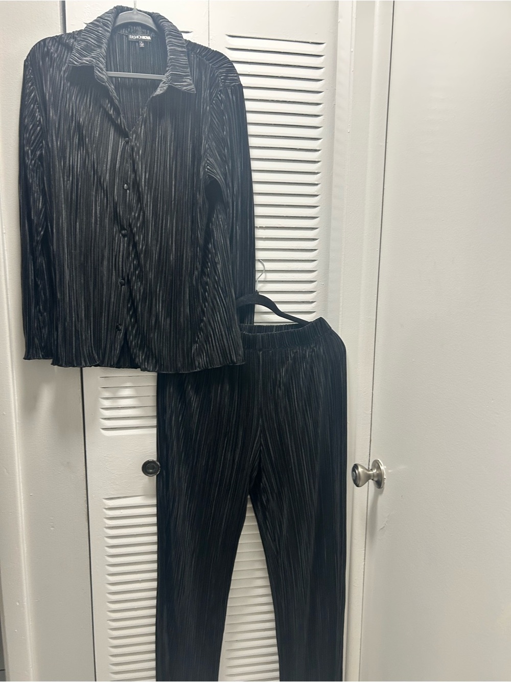 Fashion Nova Black Pinstripe Pleated Pantsuit